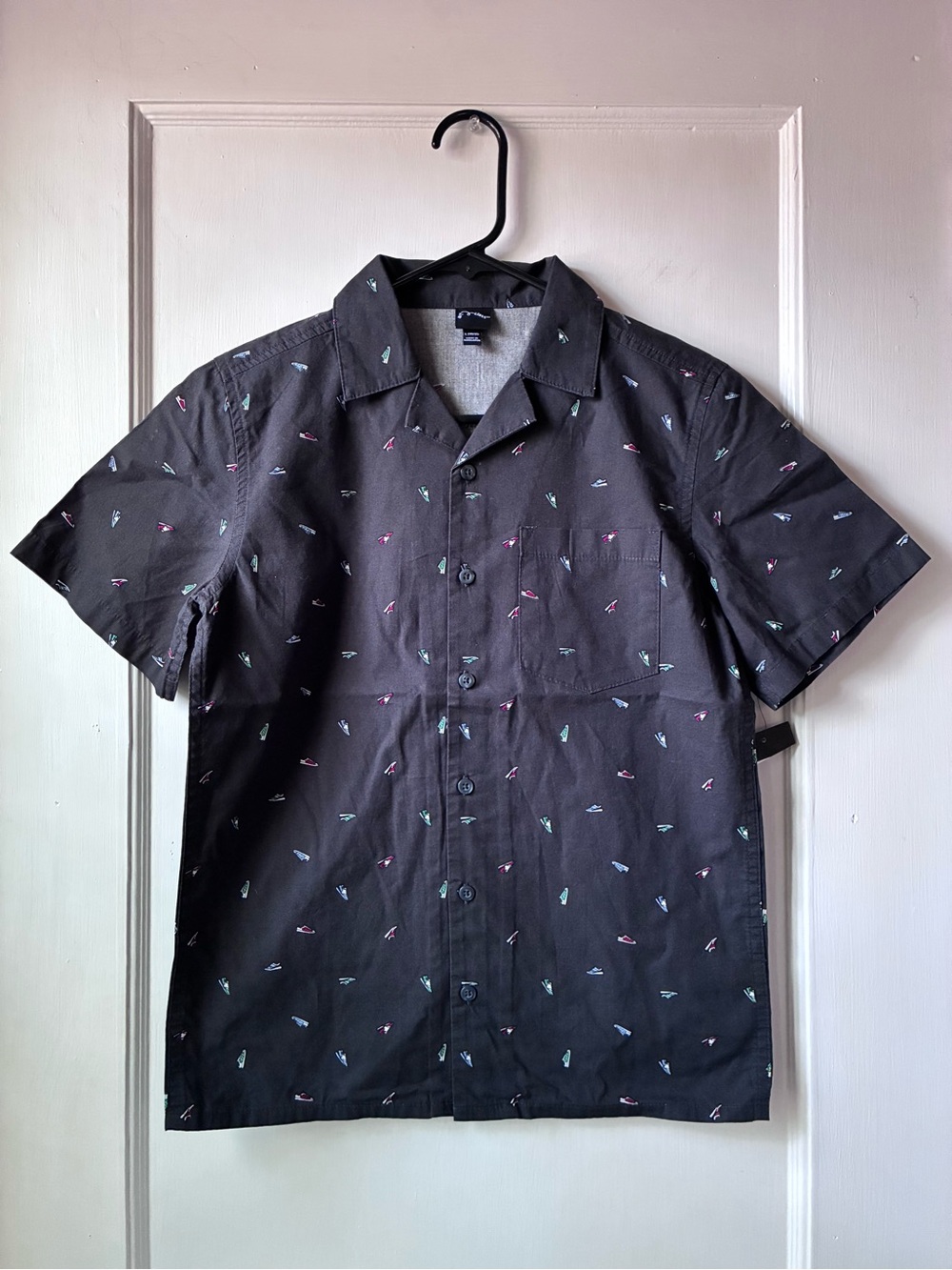 NEW art class Black Short-Sleeve Button-Down Shirt with miniature sneaker print
